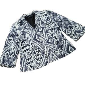 Layfayette 148 Abstract Print Blazer Jacket Hook Close Vneck 3/4  Sleeve Size 8